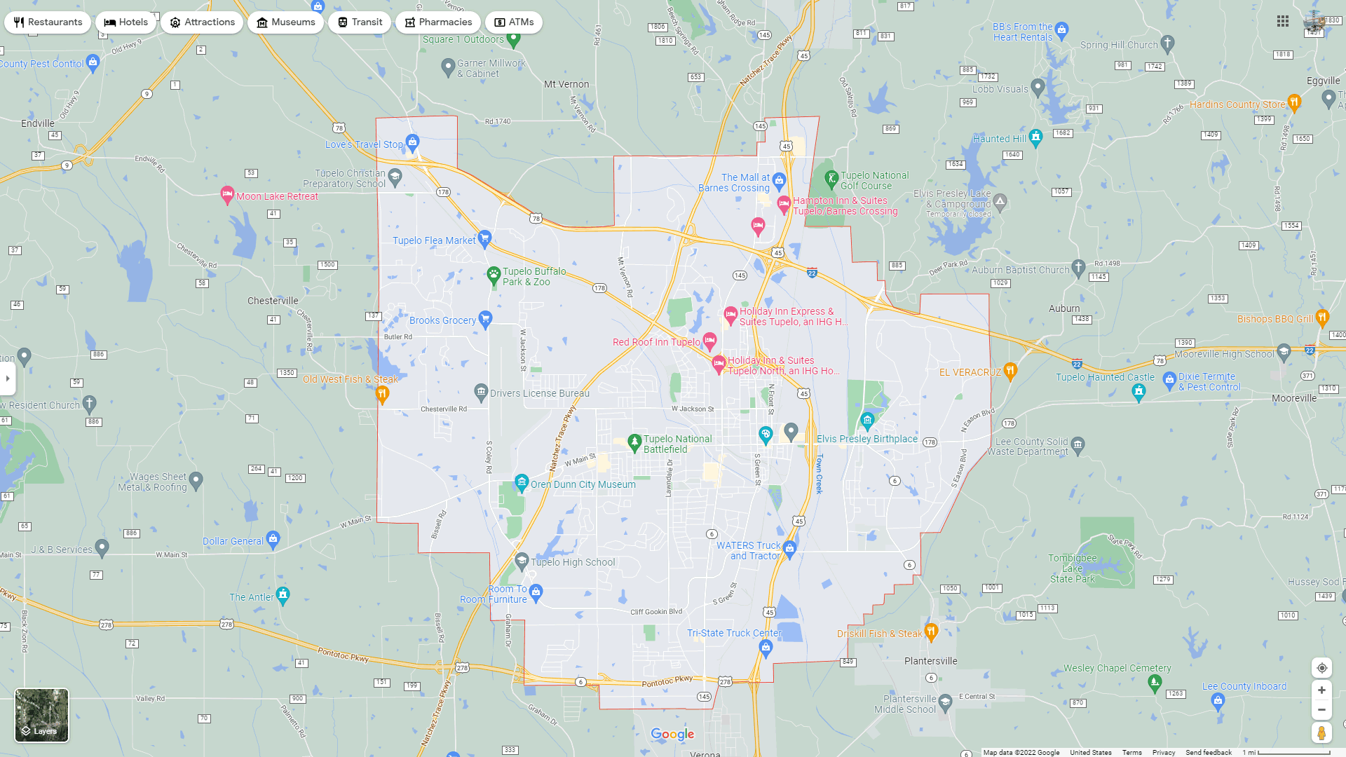 Tupelo Mississippi Map
